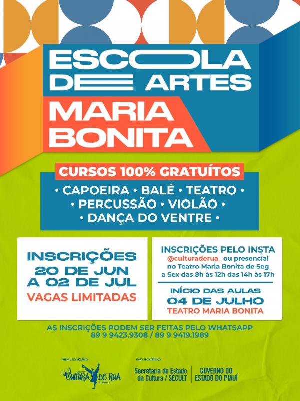 Escola de Arte Maria Bonita abre inscrições para cursos gratuitos em Floriano