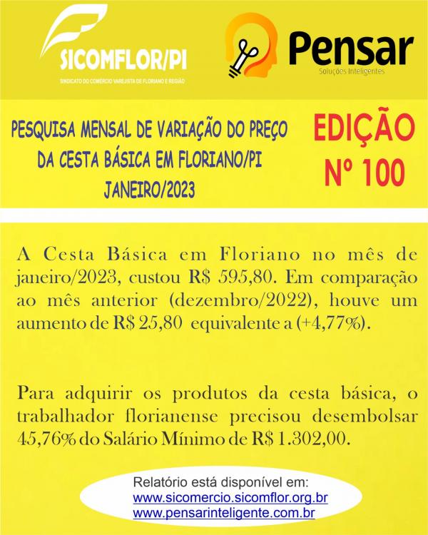 Cesta b&aacute;sica em Floriano aumenta 4,77% no m&ecirc;s de janeiro(Imagem:Divulga&ccedil;&atilde;o)