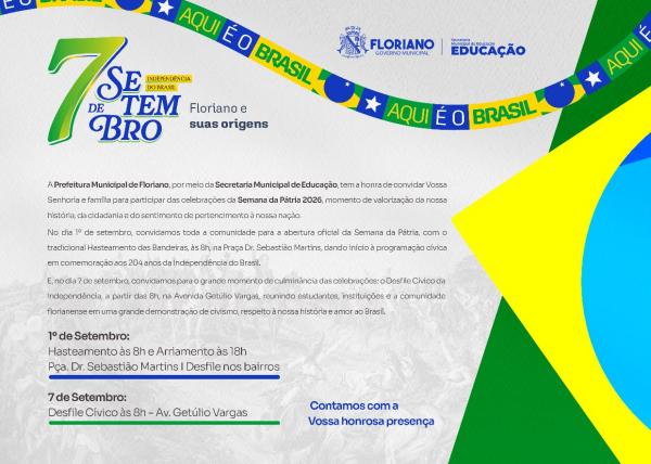 Floriano inicia Semana da Pátria 2026 com programação cívica em celebração à Independência do Brasil