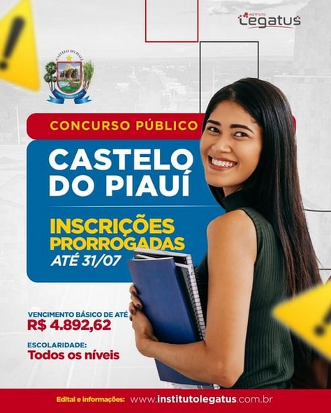 Inscrições do concurso público de Castelo do Piauí são prorrogadas até 31/07