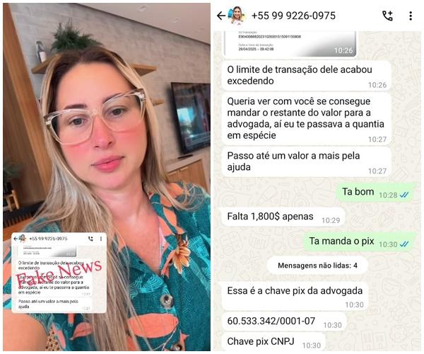 Golpistas usam nome da primeira-dama de Barão de Grajaú para aplicar golpes no WhatsApp