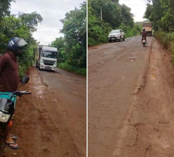 Em v&iacute;deo, morador reclama das condi&ccedil;&otilde;es da rodovia PI-247, que liga Uru&ccedil;u&iacute; e Bertol&iacute;nia, no Sul do Piau&iacute; (Imagem:Reprodu&ccedil;&atilde;o)