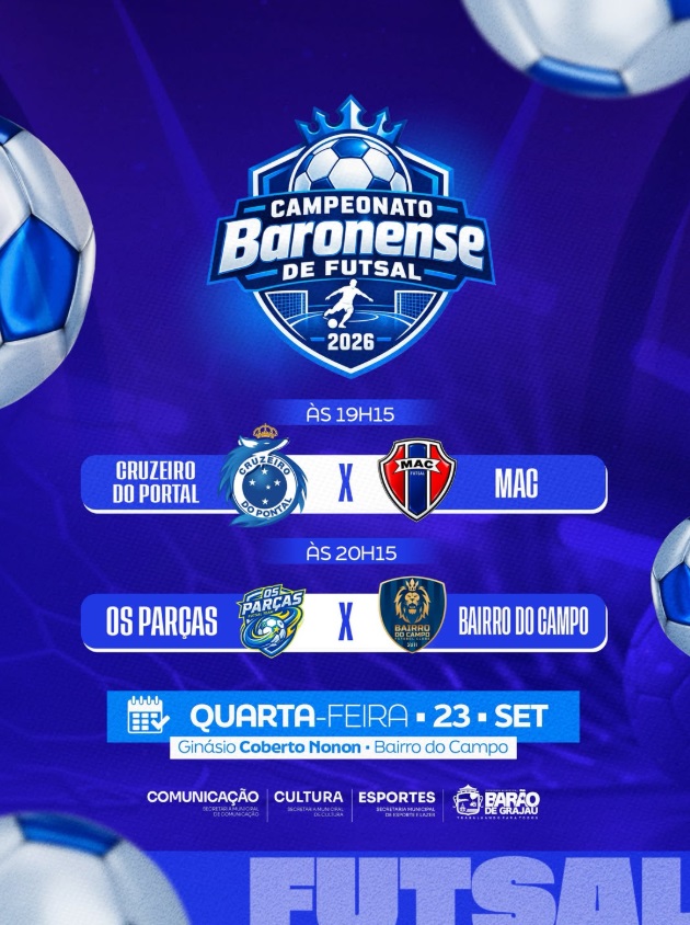 Campeonato Baronense de Futsal 2026 tem rodada nesta quarta-feira em Barão de Grajaú