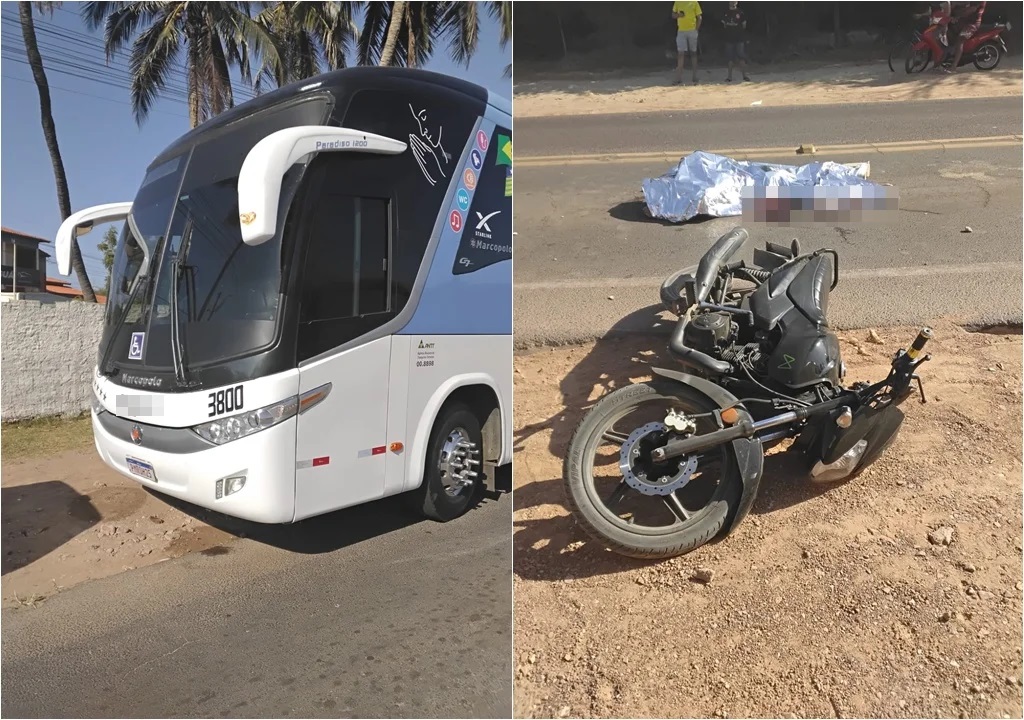 Motociclista morre após cair durante tentativa de ultrapassagem e ser atingido por ônibus no Piauí

