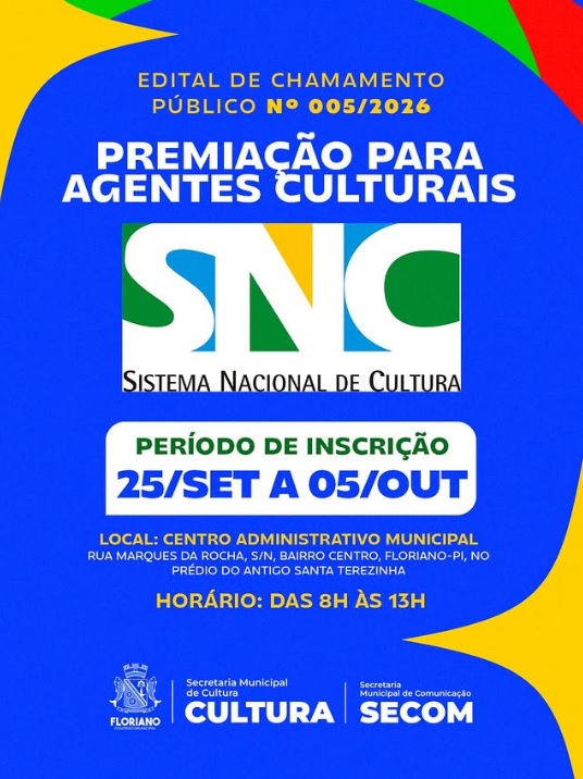 Prefeitura de Floriano lança Edital da Lei Aldir Blanc para premiar agentes culturais do município