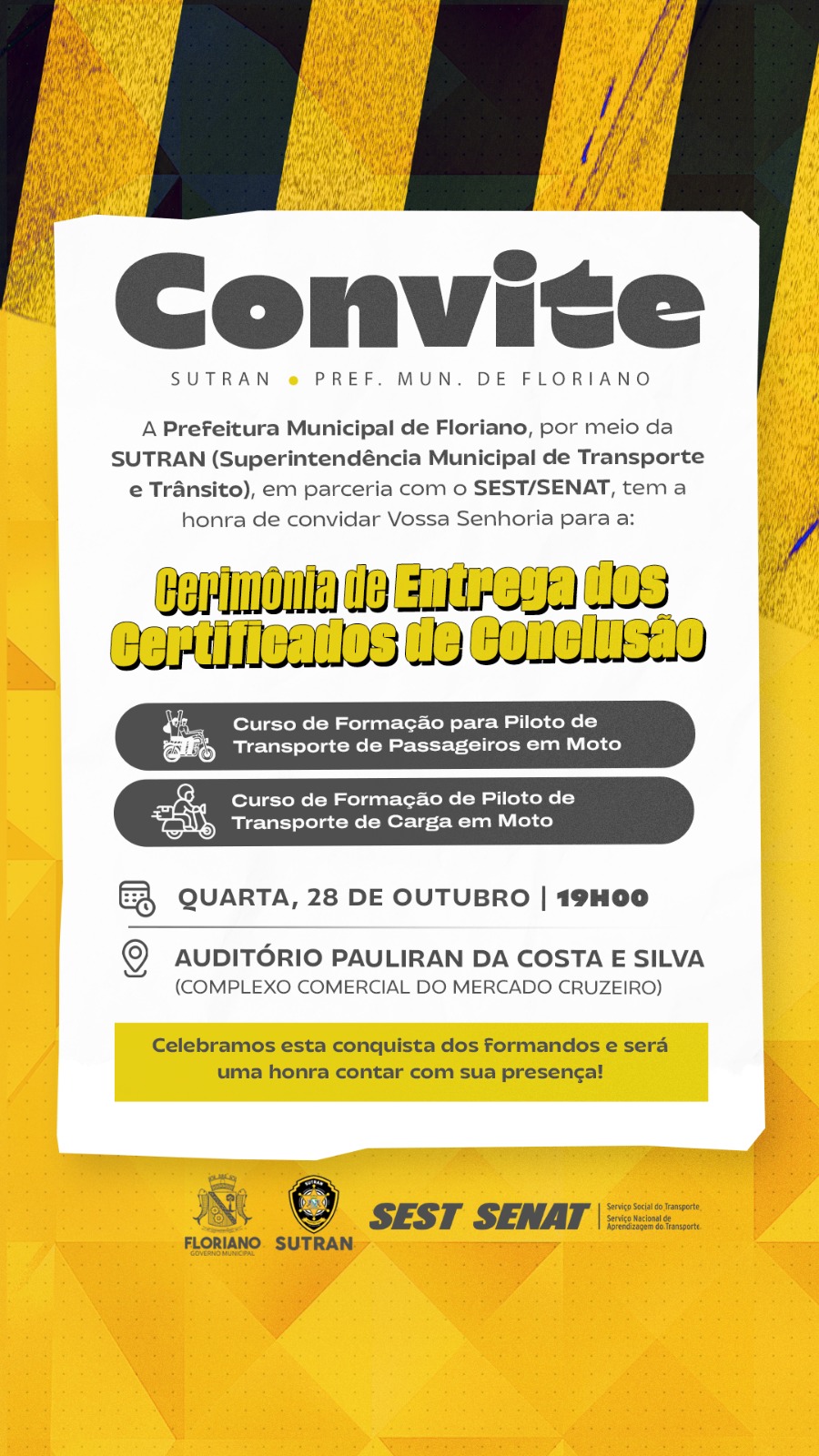 Prefeitura de Floriano e SEST/SENAT realizam entrega de certificados para mototaxistas e motofretistas