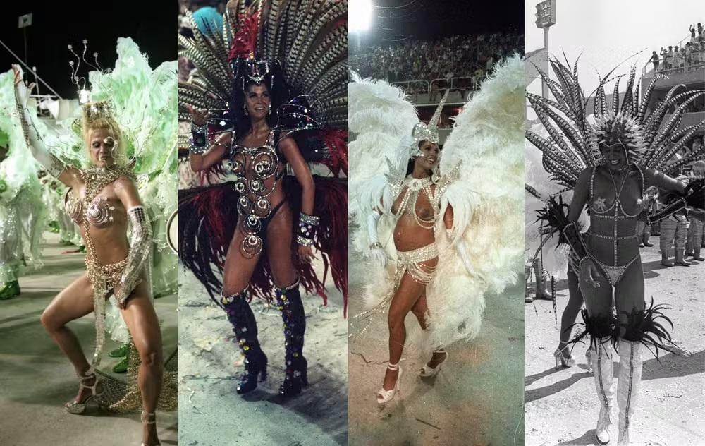 Monique Evans foi rainha de bateria da Grande Rio, da Estácio de Sá, da São Clemente e da Mocidade.