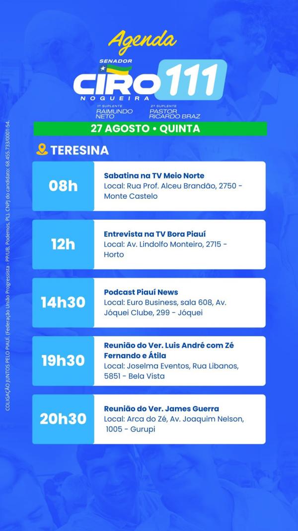 AGENDA - CIRO NOGUEIRA - 27/08(Imagem:Ascom)