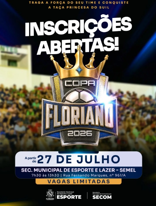 Inscrições para a 4ª Copa Floriano 2026 estão abertas com vagas limitadas para 16 equipes
