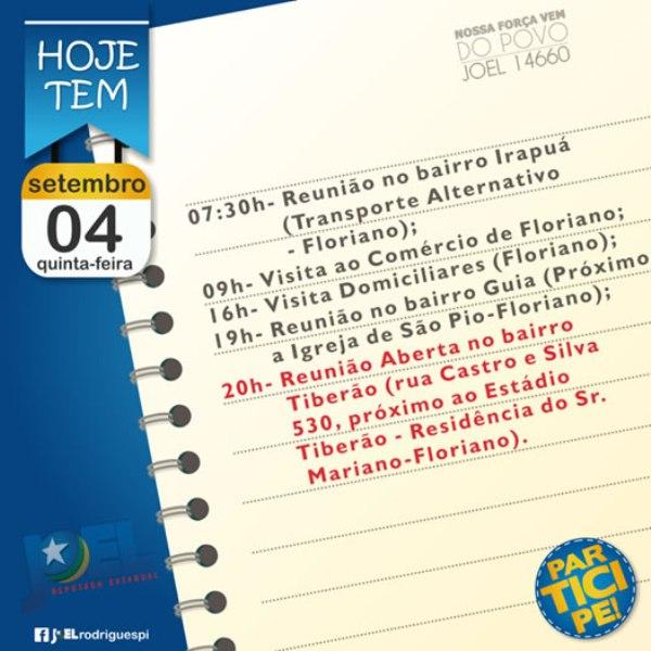 Confira a agenda do candidato Joel Rodrigues para esta quinta (4).(Imagem:Reprodução/Facebook )