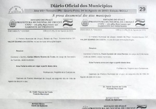 Noticia da demiss&atilde;o de Paula Cyn&aacute;ria est&aacute; no Di&aacute;rio Oficial dos Munic&iacute;pios(Imagem:Divulga&ccedil;&atilde;o)