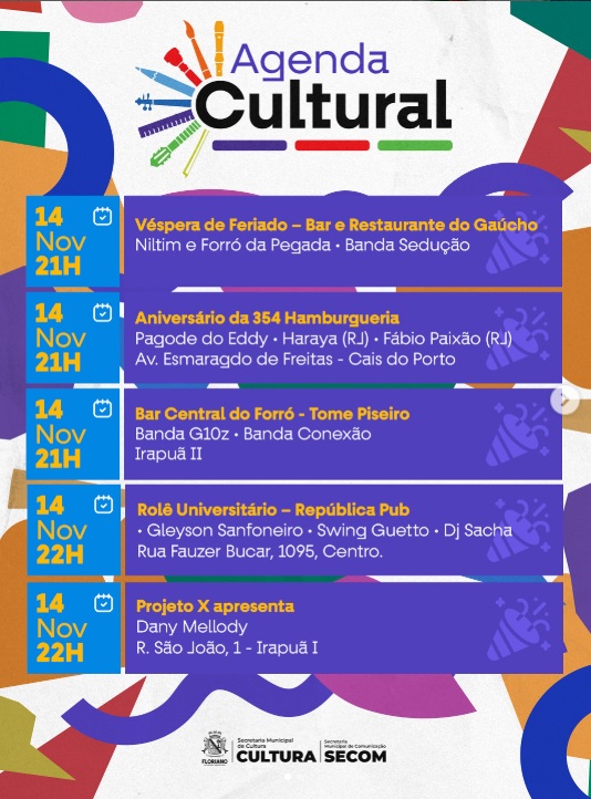 Floriano divulga Agenda Cultural do fim de semana com atrações para todos os gostos
