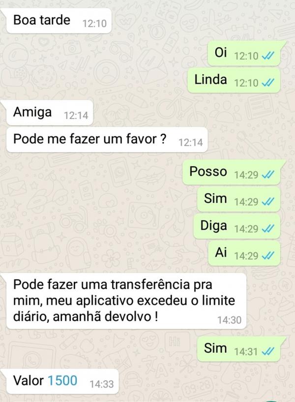 Criminosos invadem Whatsapp de secret&aacute;ria de sa&uacute;de no PI e pedem dinheiro para contatos da v&iacute;tima.(Imagem:Reprodu&ccedil;&atilde;o/WhatsApp)