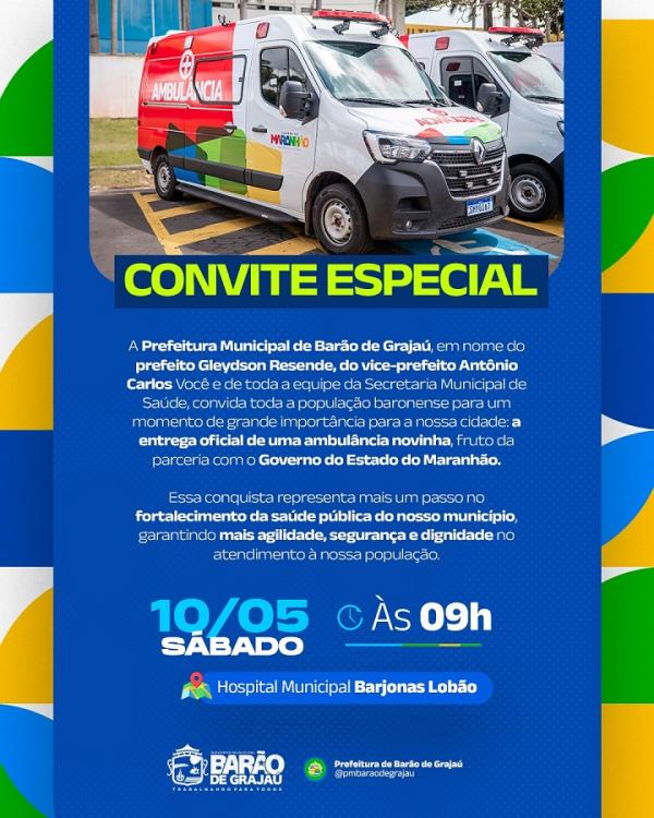 Bar&atilde;o de Graja&uacute; recebe nova ambul&acirc;ncia para refor&ccedil;ar a sa&uacute;de p&uacute;blica do munic&iacute;pio.(Imagem:Divulga&ccedil;&atilde;o)