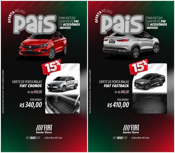 Fiat Santa em Floriano: Celebre o m&ecirc;s dos pais com ofertas imperd&iacute;veis em acess&oacute;rios automotivos.(Imagem:Divulga&ccedil;&atilde;o)