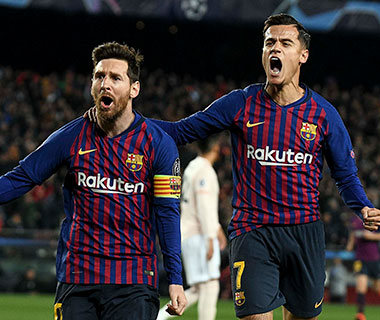 Com 2 de Messi e golaço de Coutinho, Barça avança