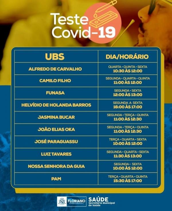 Confira o cronograma de testes para Covid-19 em Floriano(Imagem:Divulga&ccedil;&atilde;o)
