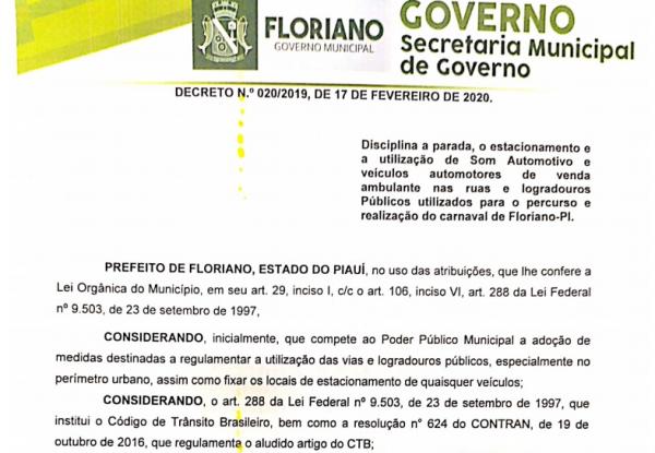 Município pede o cumprimento dos Decretos Municipais para o carnaval de Floriano