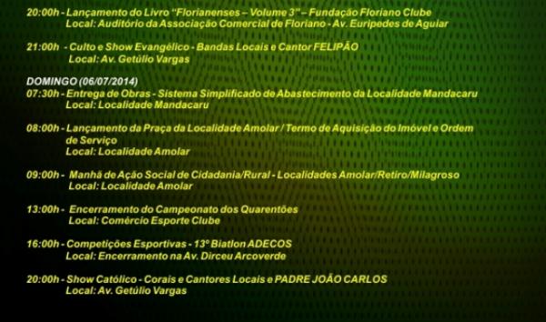 Prefeitura lan&ccedil;a programa&ccedil;&atilde;o para comemorar o anivers&aacute;rio de Floriano.(Imagem:Secom)