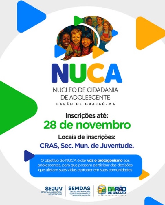 Barão de Grajaú abre inscrições para o Núcleo de Cidadania de Adolescentes (NUCA)