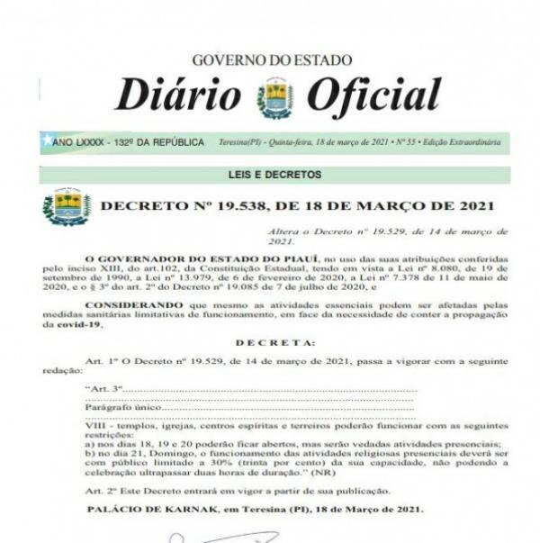 Decreto do Estado mantém celebrações religiosas do domingo
