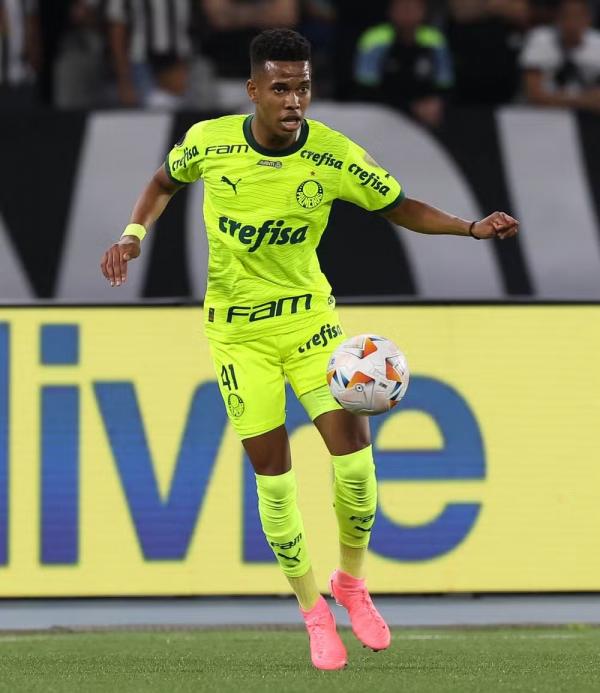 Est&ecirc;v&atilde;o, do Palmeiras, no jogo contra o Botafogo.(Imagem:Cesar Greco / Palmeiras)