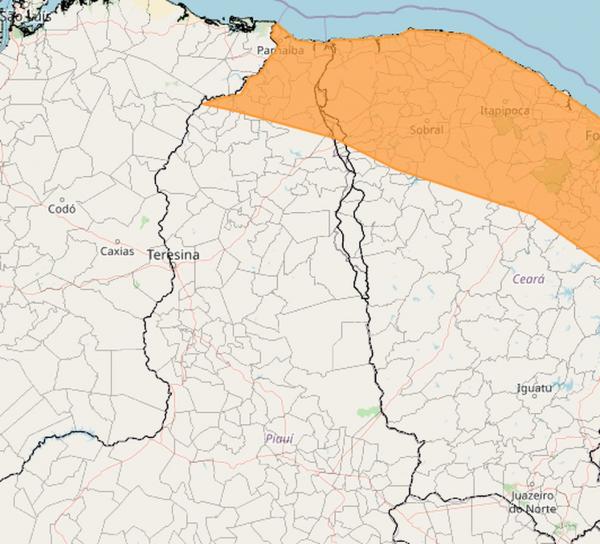 Inmet emite alerta laranja de perigo de chuvas intensas no Norte do Piauí