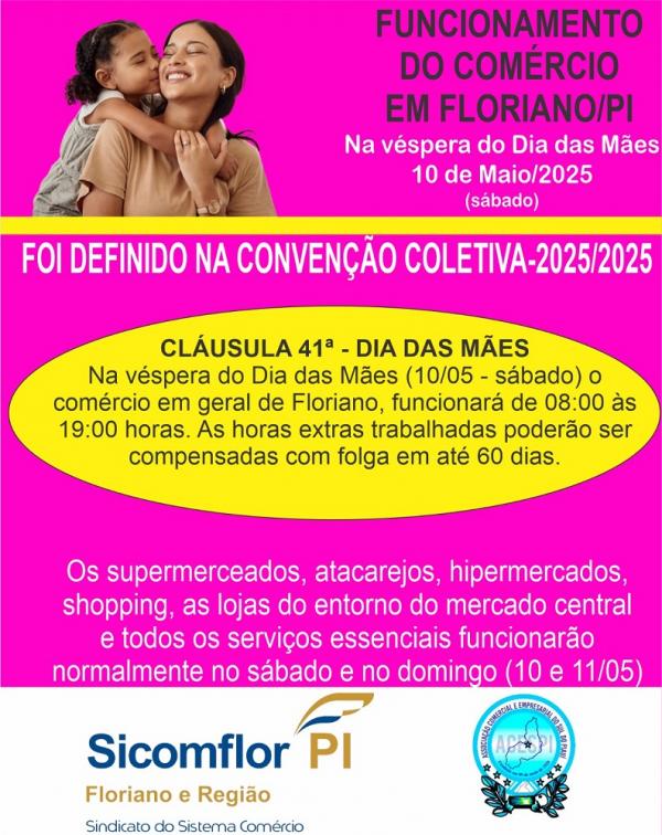 Comércio de Floriano terá horário estendido na véspera do Dia das Mães