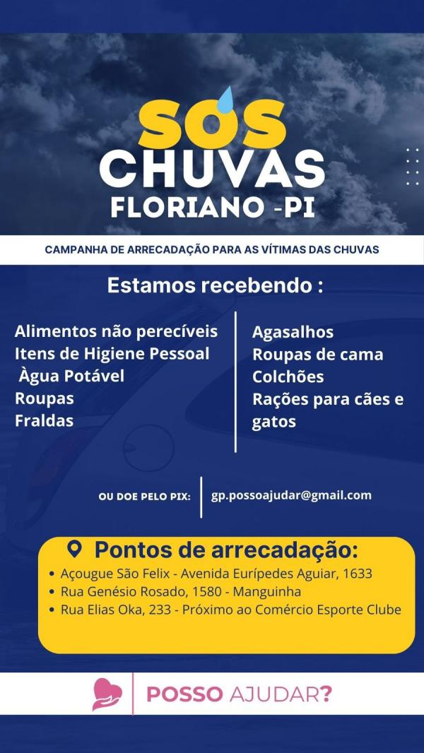 ONG lança campanha SOS Chuvas para ajudar famílias atingidas em Floriano