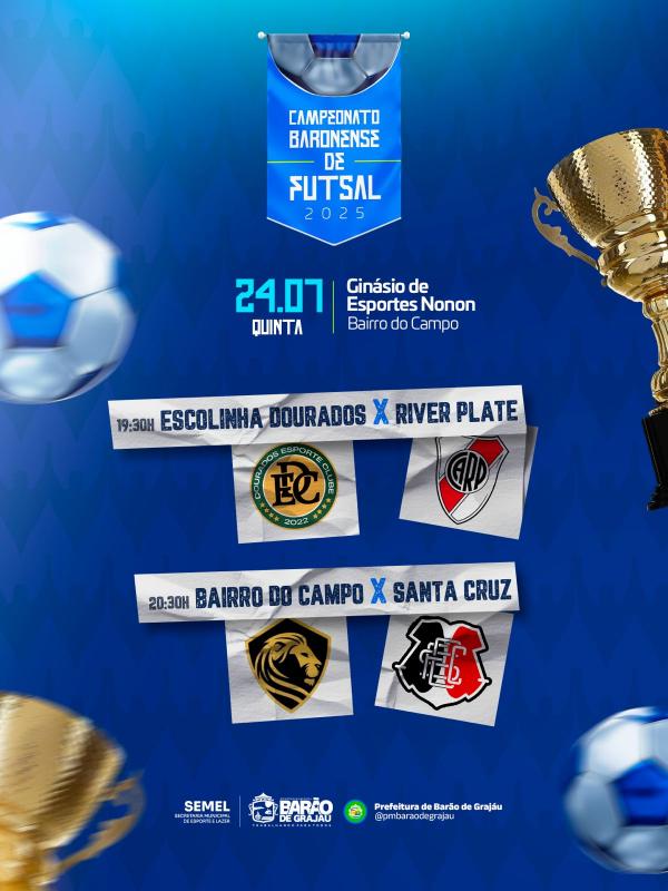 Campeonato Baronense de Futsal tem rodada dupla nesta quinta-feira (24) no Gin&aacute;sio Nonon.(Imagem:Divulga&ccedil;&atilde;o)