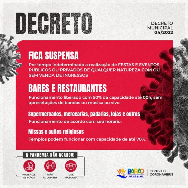 Prefeitura de Bar&atilde;o de Graja&uacute; publica novo decreto ap&oacute;s aumento de casos de Covid no munic&iacute;pio(Imagem:Divulga&ccedil;&atilde;o)