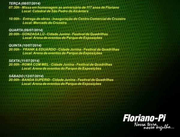 Prefeitura lan&ccedil;a programa&ccedil;&atilde;o para comemorar o anivers&aacute;rio de Floriano.(Imagem:Secom)