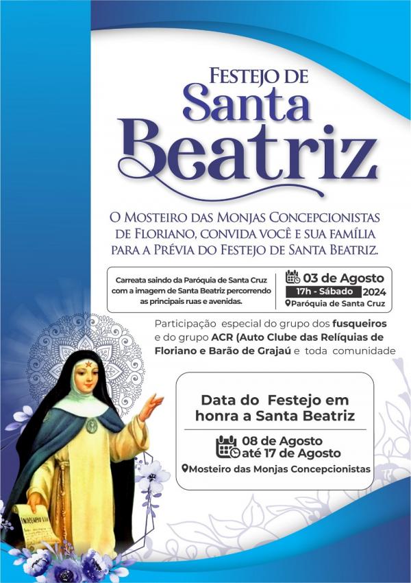 Mosteiro das Monjas Concepcionistas de Floriano convida para prévia do Festejo de Santa Beatriz