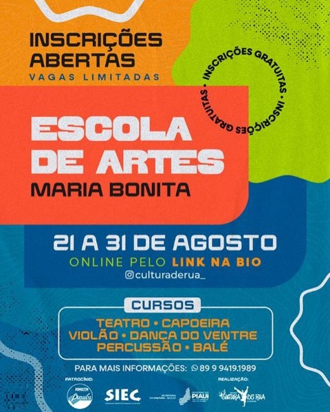 Floriano: Grupo Cultura de Rua está com inscrições abertas para a Escola de Arte Maria Bonita