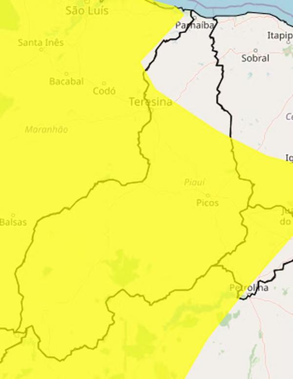 Quase todo o Piau&iacute; est&aacute; sob alerta de chuvas intensas neste domingo (23).(Imagem:Reprodu&ccedil;&atilde;o/Inmet)