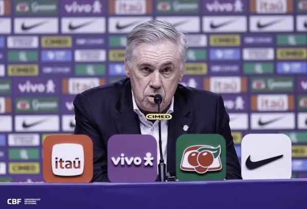 O t&eacute;cnico da sele&ccedil;&atilde;o brasileira Carlo Ancelotti durante a convoca&ccedil;&atilde;o para os amistosos contra Senegal e Tun&iacute;sia.(Imagem:Rafael Ribeiro / CBF)