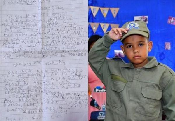 Floriano: Criança autista escreve carta convidando policiais militares para sua festa de aniversário