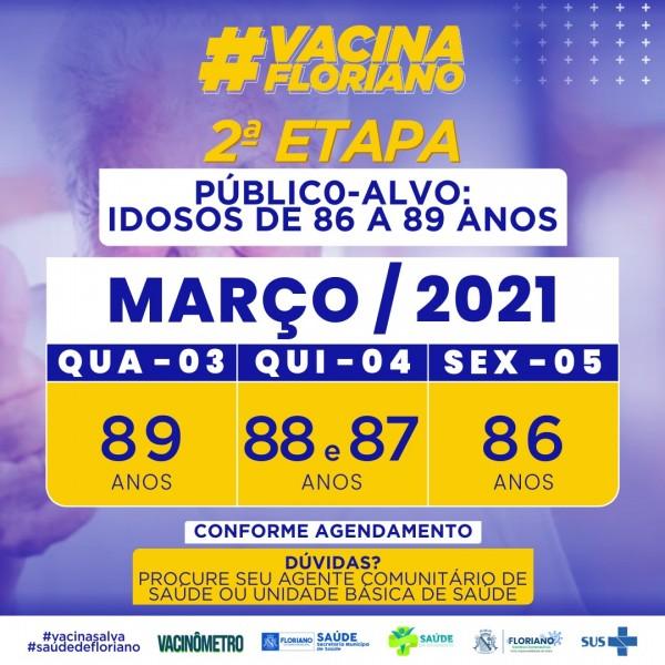 Floriano divulga calendário de vacinação para idosos com idade entre 86 e 89 anos