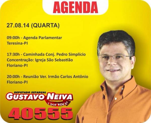 Confira a agenda do candidato Gustavo Neiva para esta quarta (27)