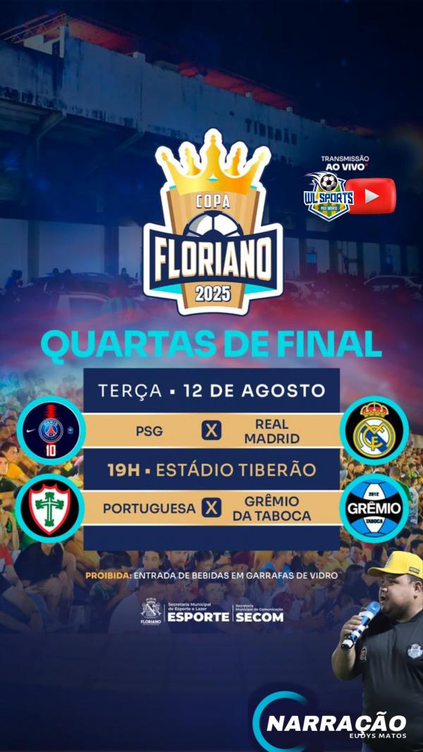  Quartas de final da Copa Floriano 2025 agitam o Est&aacute;dio Tiber&atilde;o nesta ter&ccedil;a-feira (12)(Imagem:Secom)