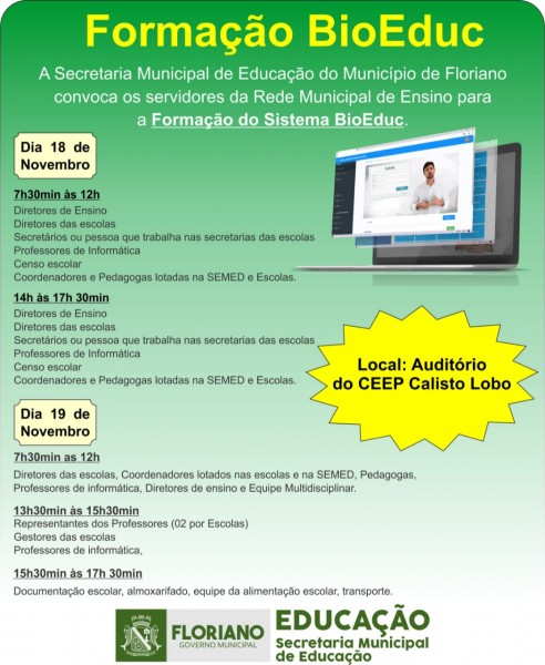 Secretaria de Educação convoca servidores para formação do sistema BioEduc
