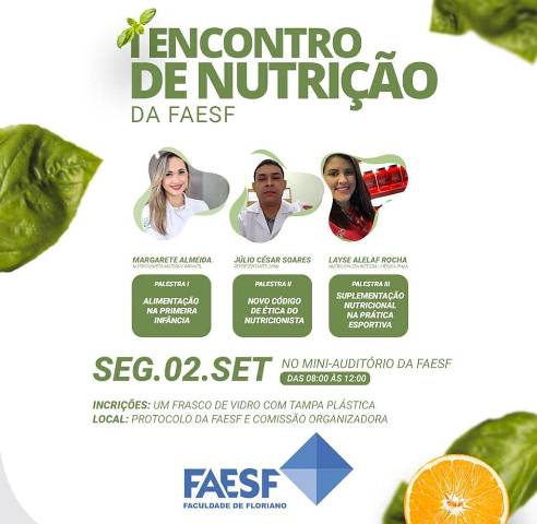 I Jornada de Nutrição da FAESF acontece na próxima segunda-feira