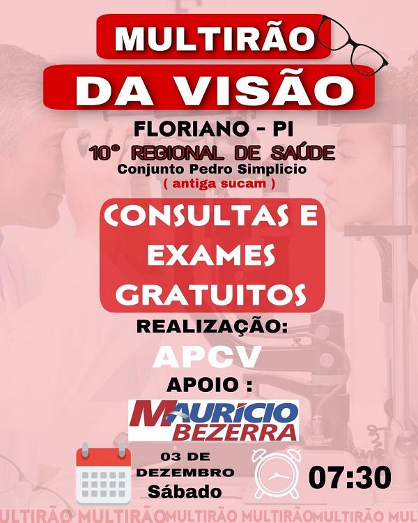 Mutir&atilde;o da Vis&atilde;o acontece neste s&aacute;bado (03) em Floriano.(Imagem:Divulga&ccedil;&atilde;o)