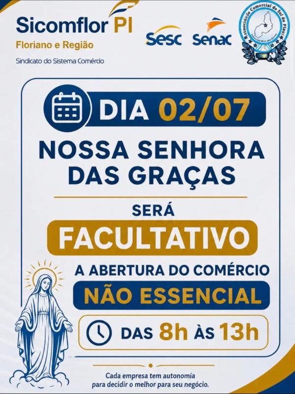 Comércio não essencial poderá funcionar de forma facultativa no feriado de Nossa Senhora das Graças