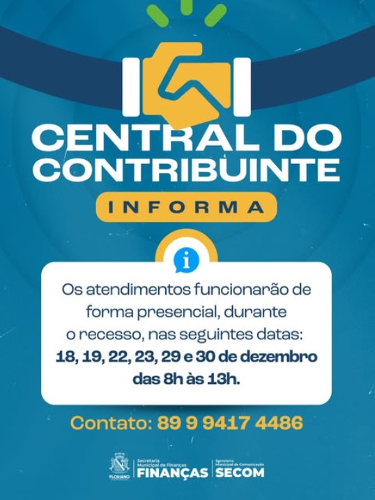 Central do Contribuinte de Floriano mantém atendimentos presenciais durante o recesso