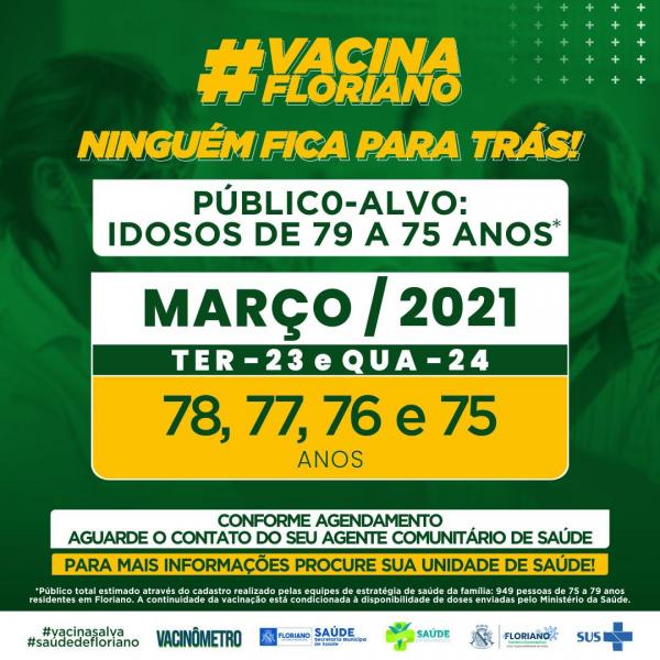 Vacinação de idosos entre 78 e 75 anos acontece nos dias 23 e 24