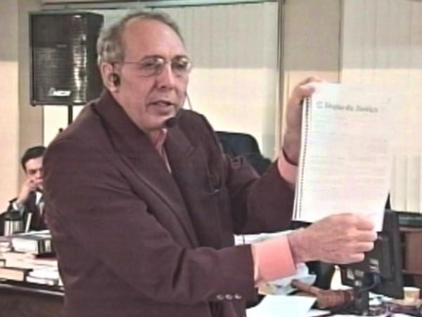 Hildebrando Pascoal durante julgamento em 2009, em Rio Branco.(Imagem: Reprodu&ccedil;&atilde;o/Rede Amaz&ocirc;nica Acre)
