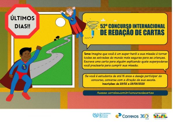 Concurso Internacional de Redação de Cartas - inscrições terminam dia 23