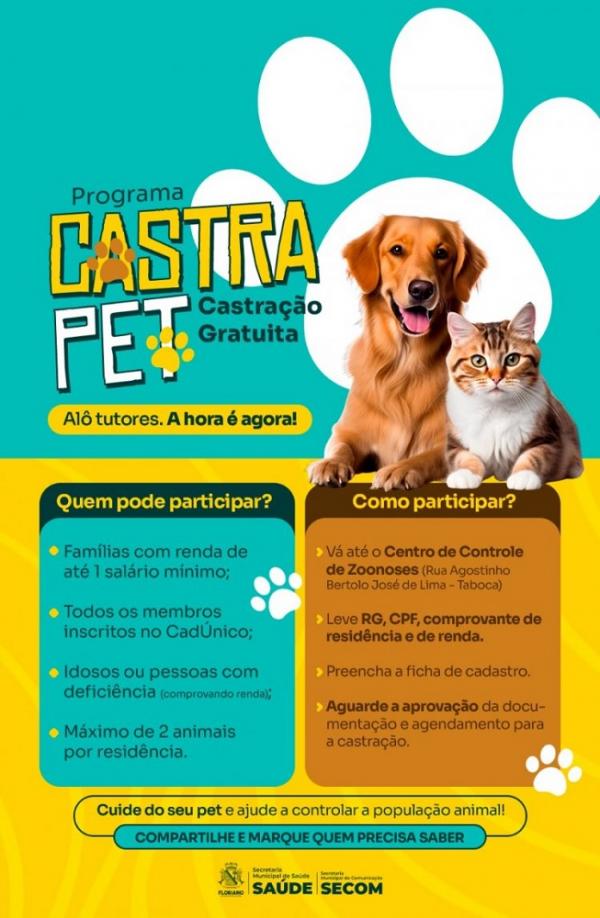 Prefeitura de Floriano lança programa Castra Pet para controle populacional de cães e gatos