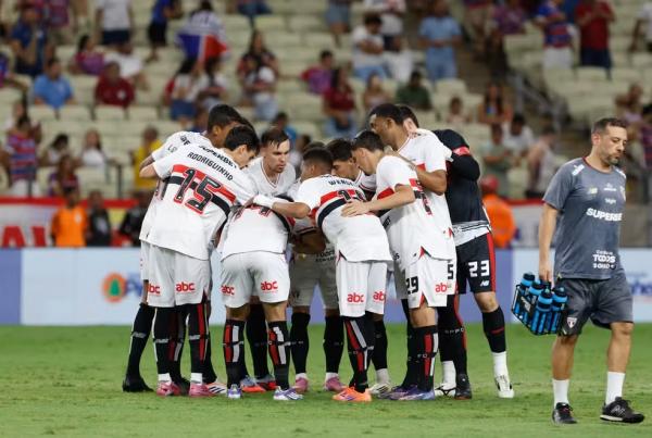 Jogadores do S&atilde;o Paulo antes de jogo contra o Fortaleza.(Imagem: Rubens Chiri/saopaulofc)